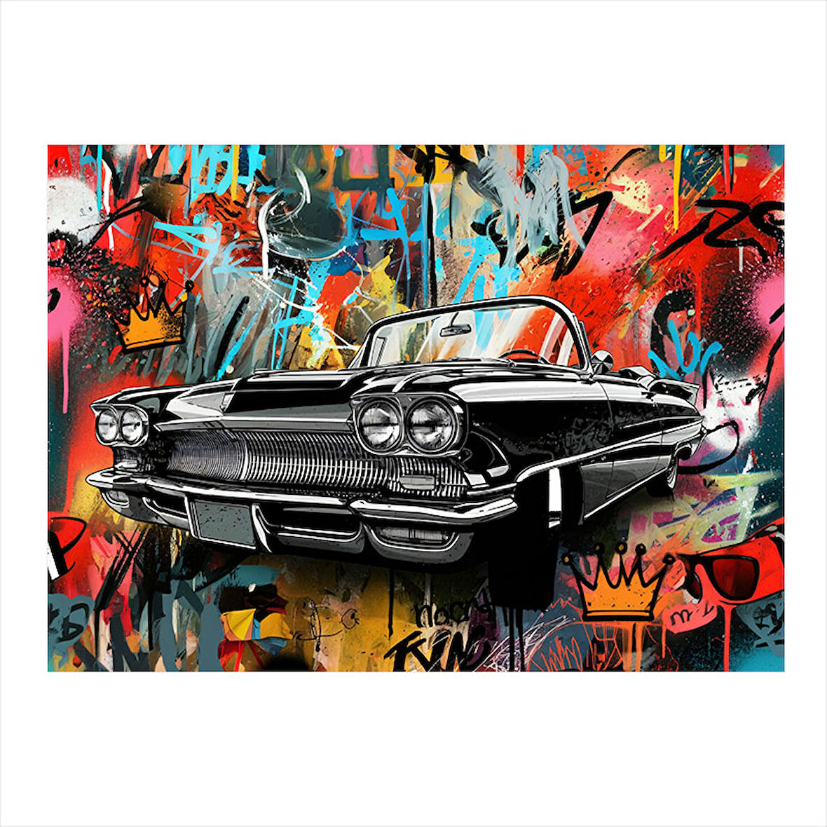 Grafitili Klasik Araba Model Ahşap Tablo 35cm X50cm