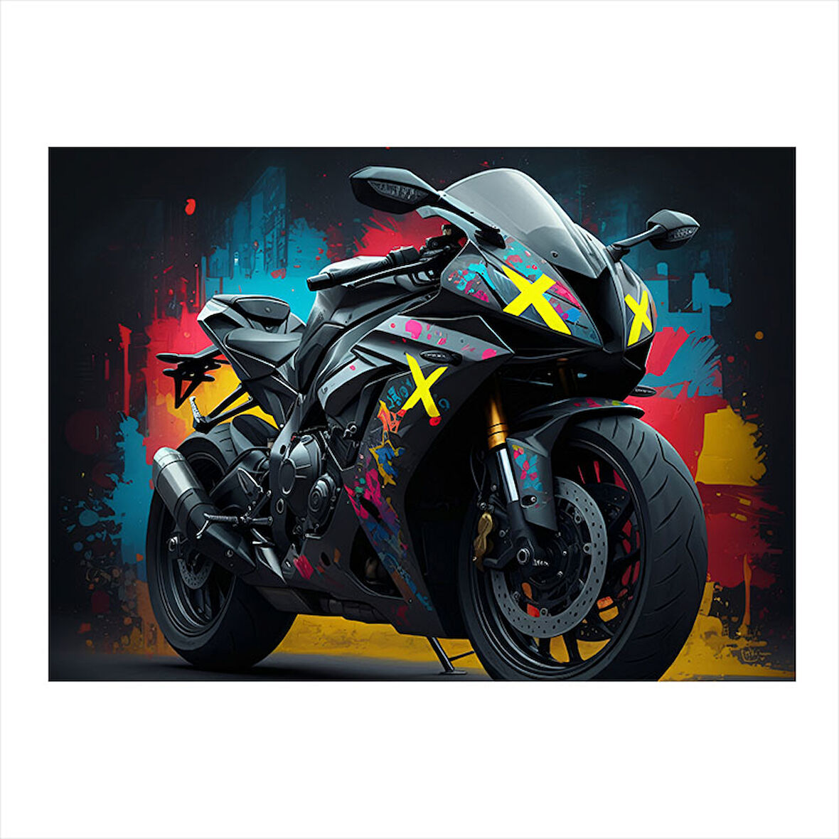 Neon Işıklı Motosiklet Dekoratif ahşap Tablo 25cmX 35cm