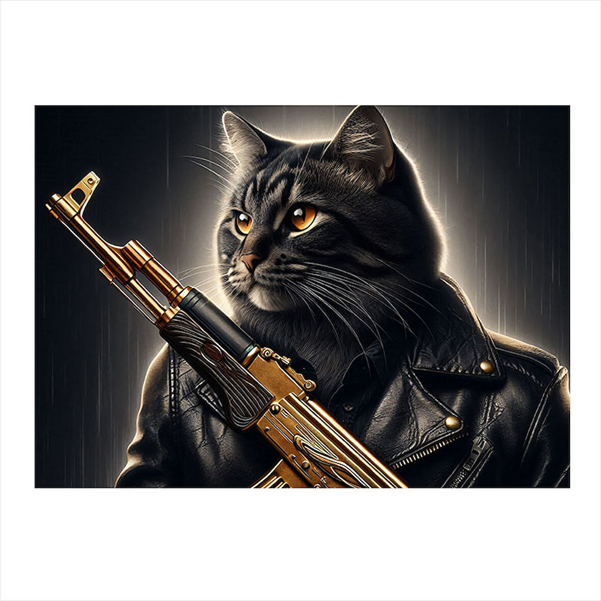 Silahlı Kara Kedi Figürü Art Mdf Poster 25cmX 35cm