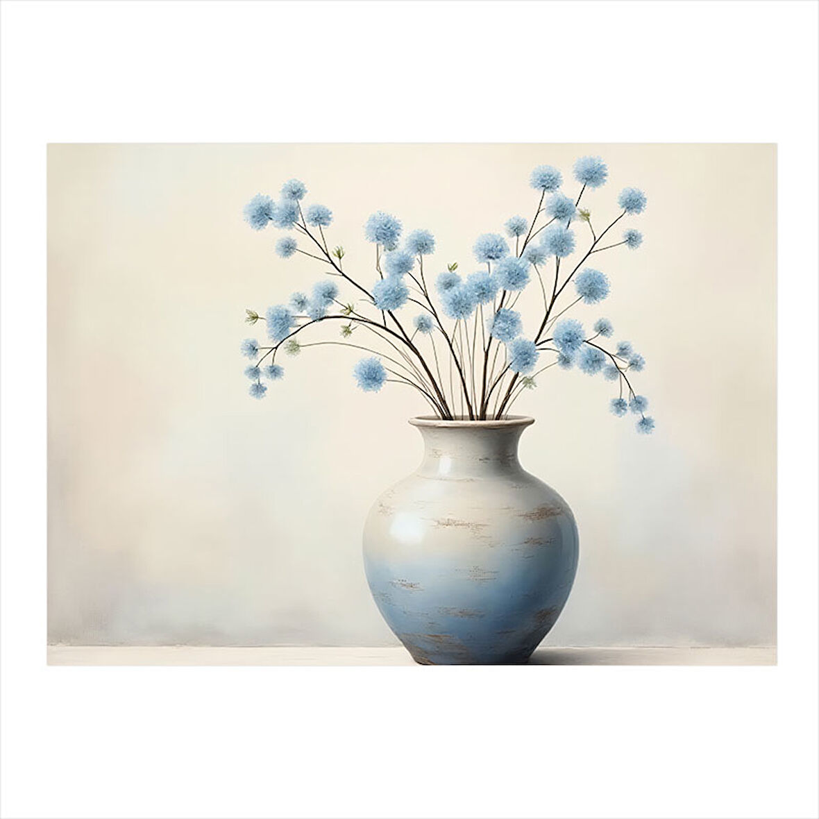 Beyaz Çiçek Vazosu Tasarım Ahşap Tablo 25cmX 35cm