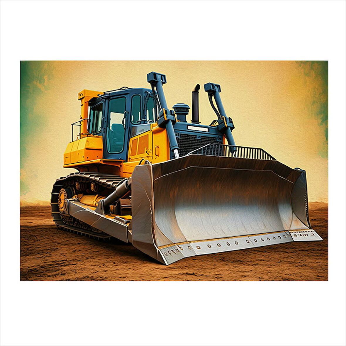 Sarı İş Makinesi Tasarımı Desenli Ahşap Tablo 50cmX 70cm