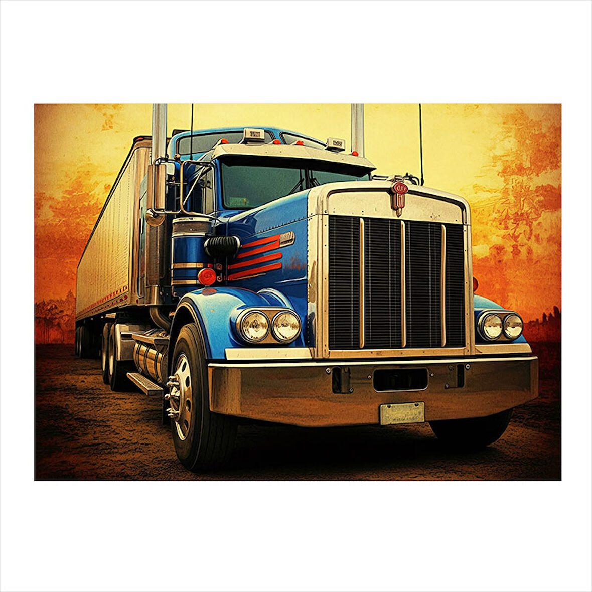 Nostaljik Mavi Tır Çizimi Hediyelik Mdf Tablo 50cmX 70cm