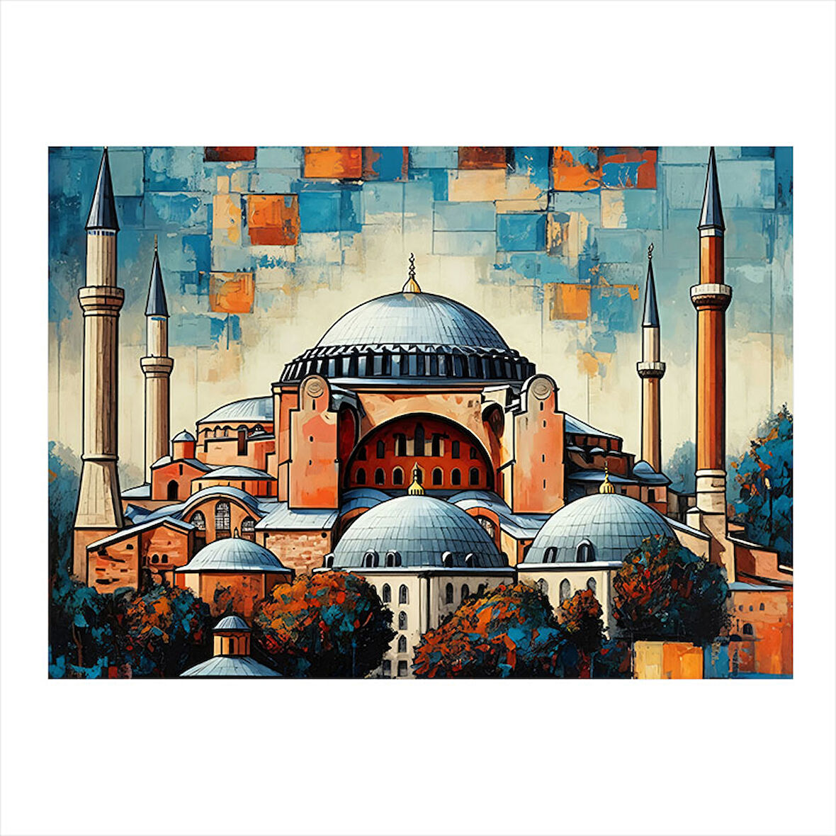 İstanbul Ayasofya İllüstrasyonu Dekoratif Mdf Tablo 25cmX 35cm