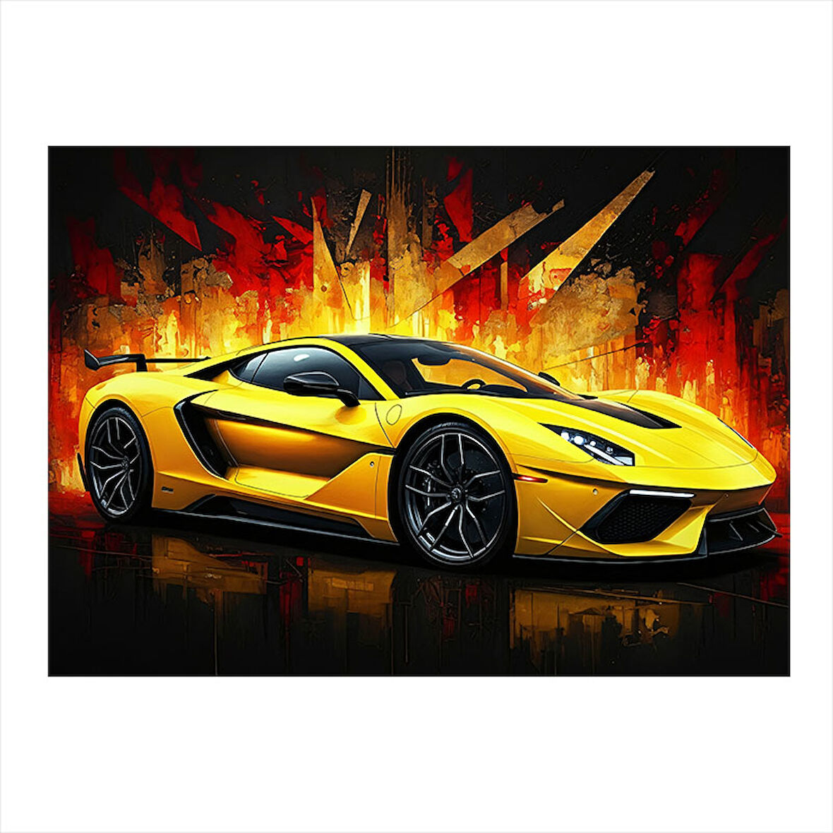Sarı Spor Araba Aksiyonu Art Mdf Tablo 25cmX 35cm