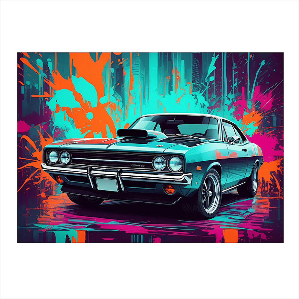 Renkli Klasik Araba Desenli Mdf Tablo 25cmX 35cm