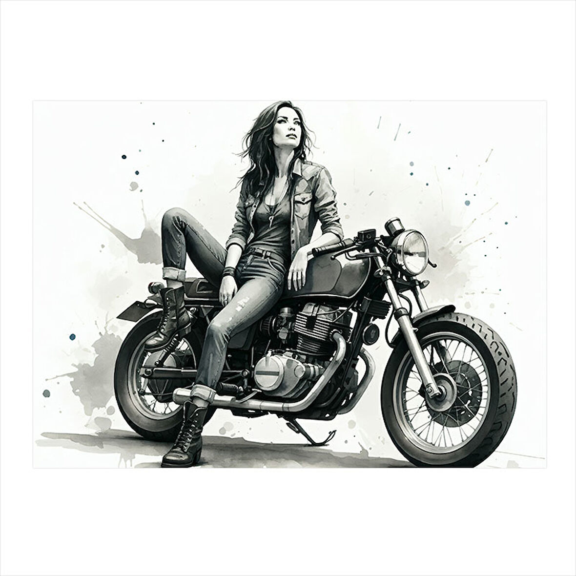 Siyah Beyaz Motosiklet Tasarımı Mdf poster 35cm X50cm