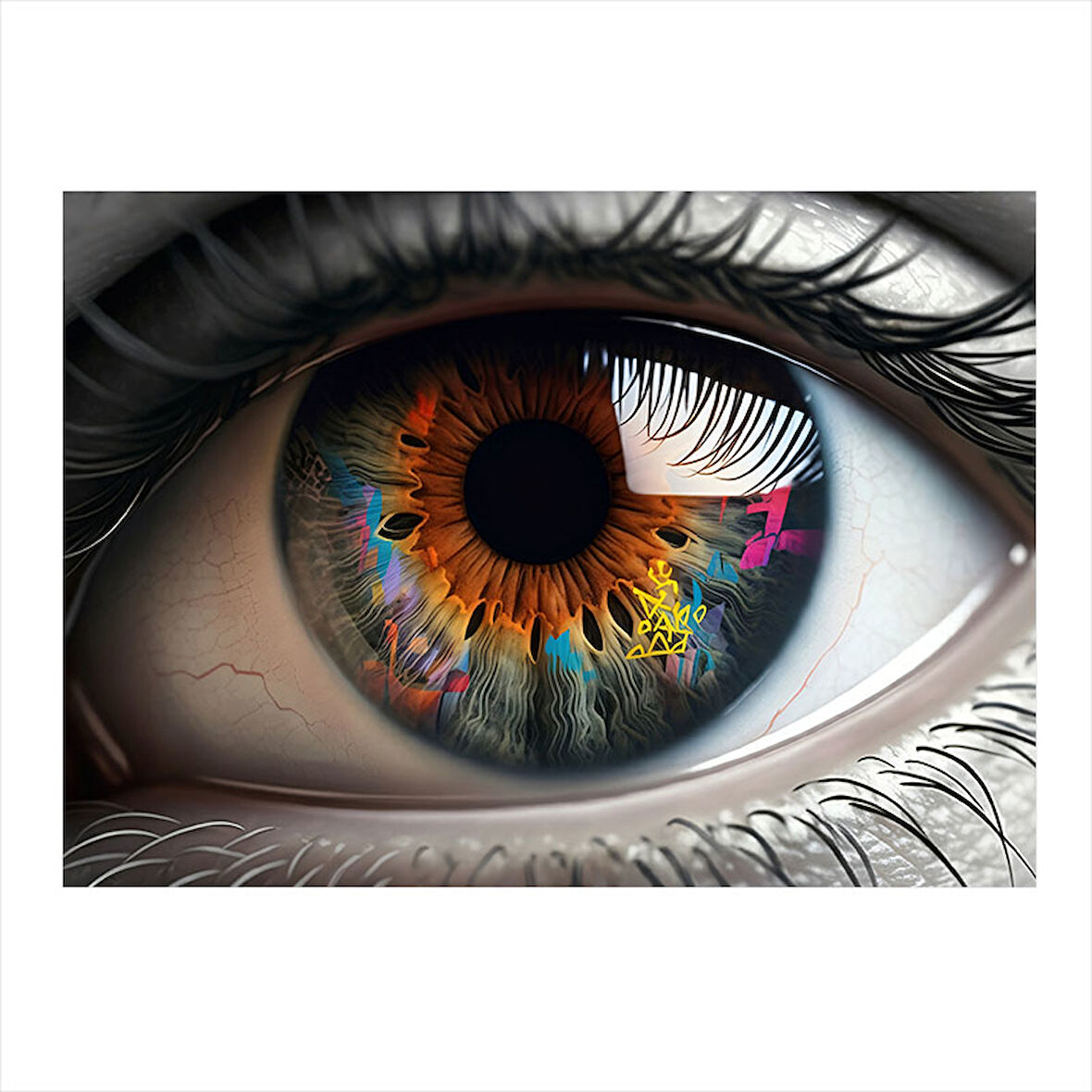 Renkli Göz Detayı İllüstrasyonu Art Mdf Poster 50cmX 70cm