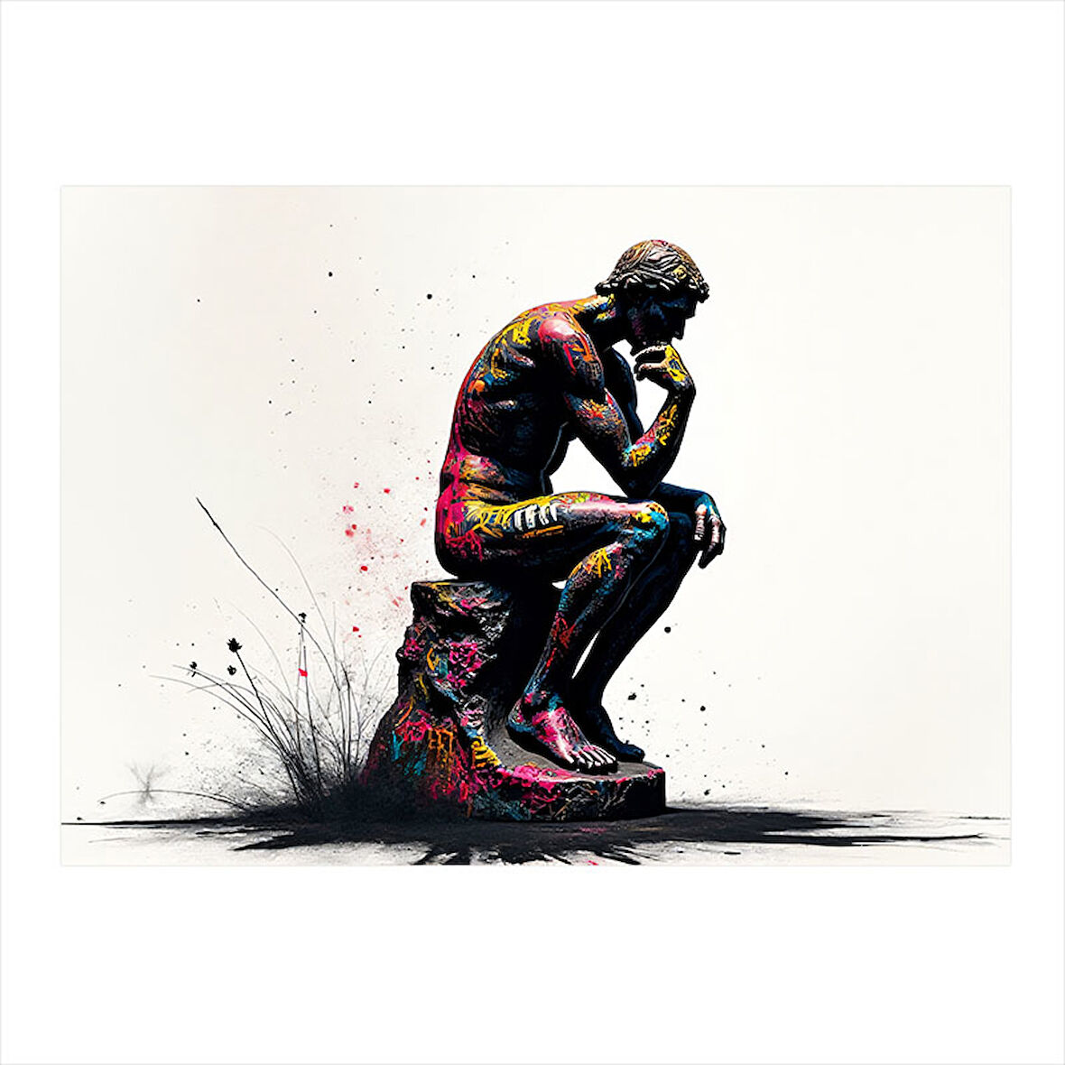 Düşünen Adam Grafiti Stili Tasarım Mdf Tablo 35cm X50cm