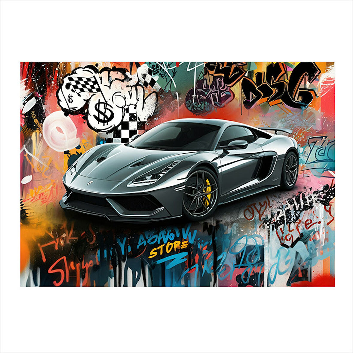 Grafitili Spor Araba Hediyelik Mdf Tablo 25cmX 35cm
