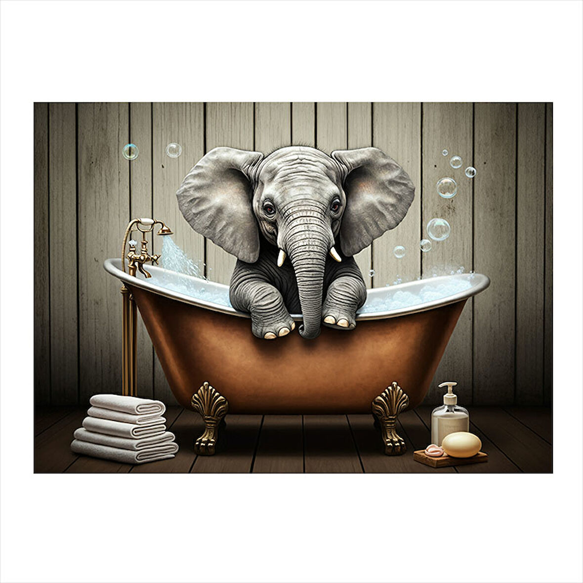 Banyodaki Fil Figürü Art Mdf Tablo 50cmX 70cm