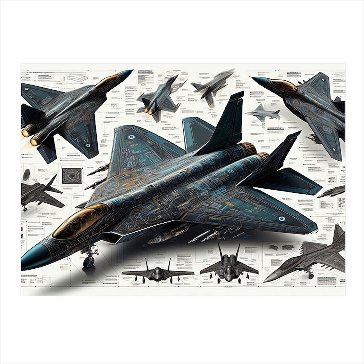 Teknik Savaş Uçağı Çizimi Mdf Tablo 35cm X50cm
