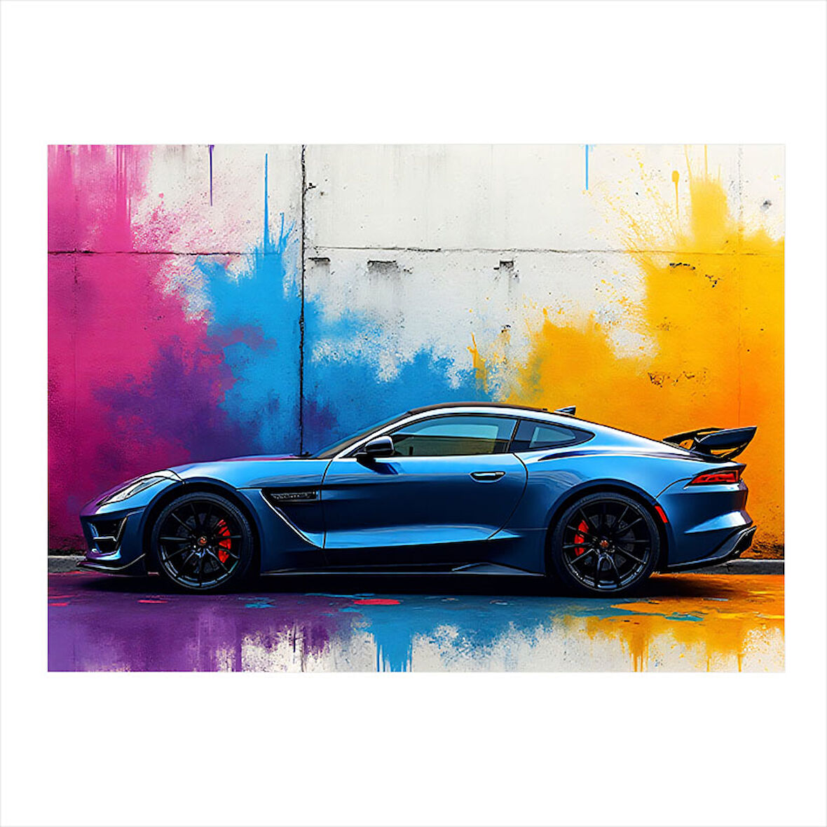 Mavi Spor Araba Çizimi Model Mdf tablo 25cmX 35cm