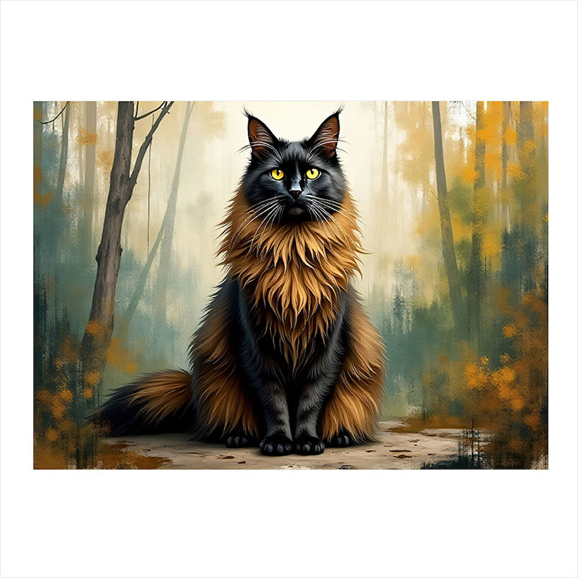 Uzun Tüylü Kedi Portresi Modern Ahşap Tablo 25cmX 35cm