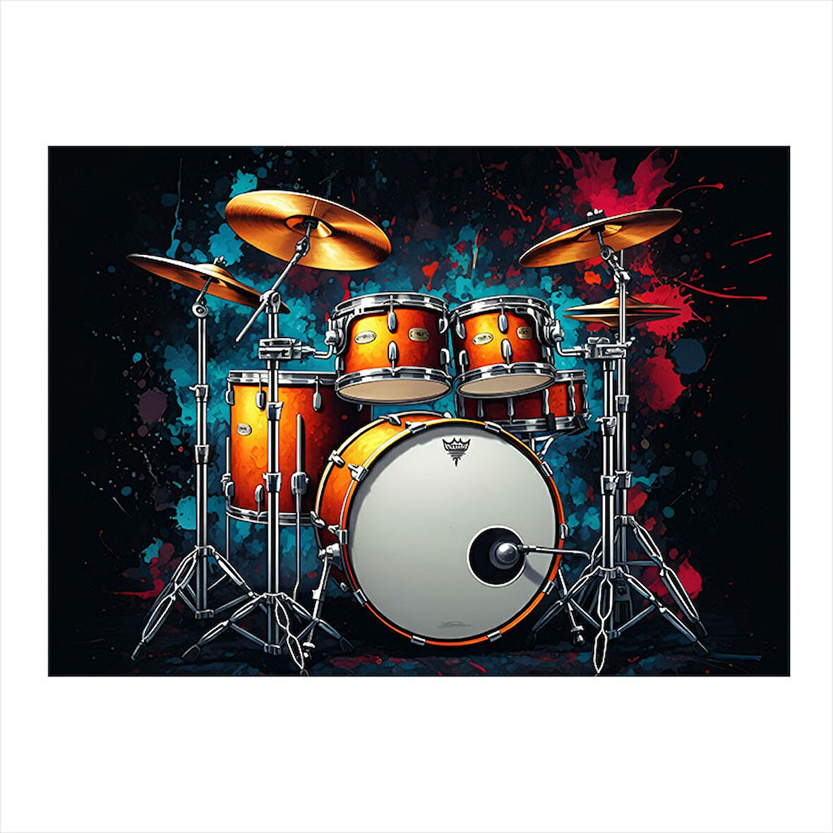 Kırmızı Davul Seti Hediyelik Ahşap Tablo 25cmX 35cm