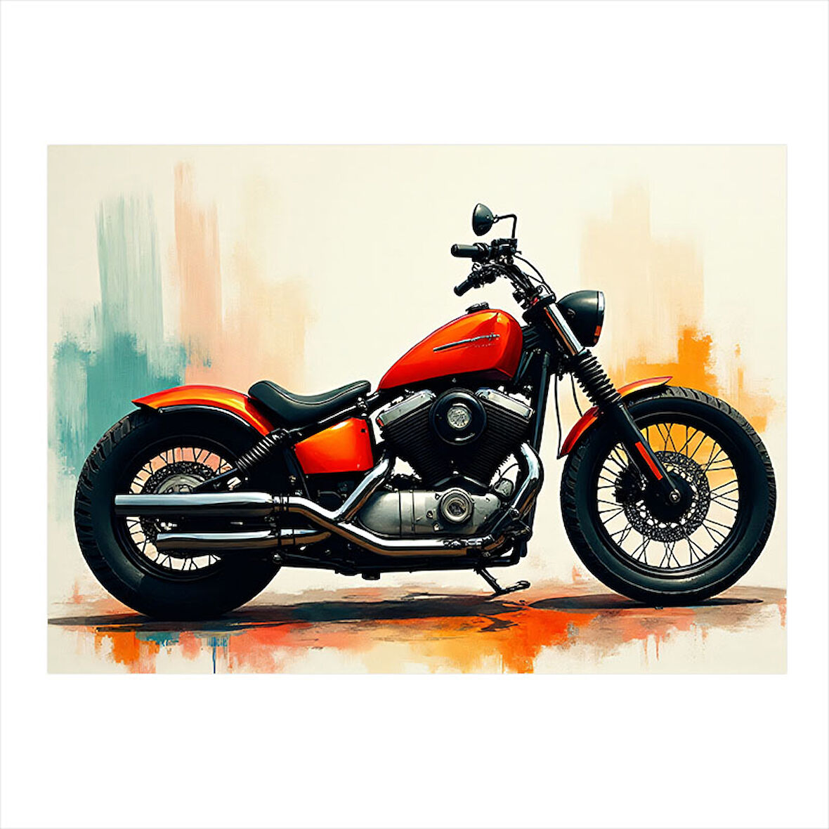 Kırmızı Retro Motosiklet Art Mdf Poster 25cmX 35cm