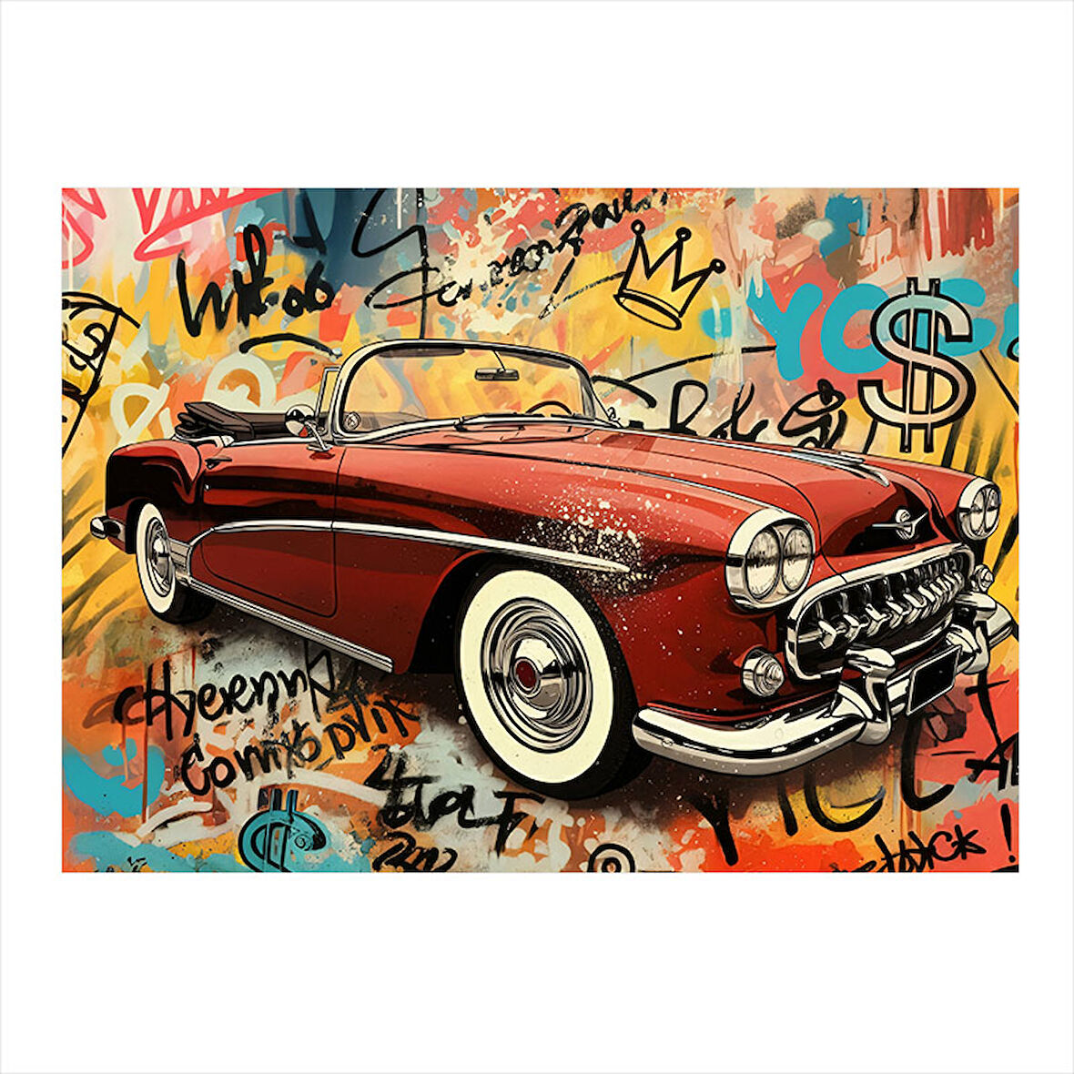 Grafitili Klasik Araba Tasarım Ahşap Tablo 35cm X50cm