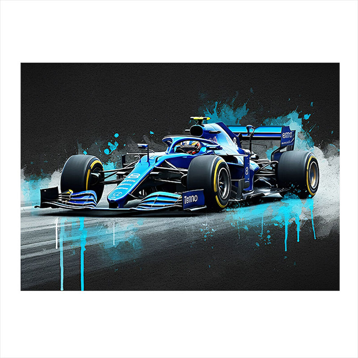 Mavi Formula 1 Arabası Desenli Mdf Tablo 35cm X50cm