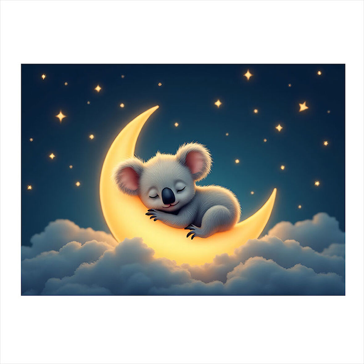 Ay Işığında Uyuyan Koala Model Ahşap Tablo 35cm X50cm