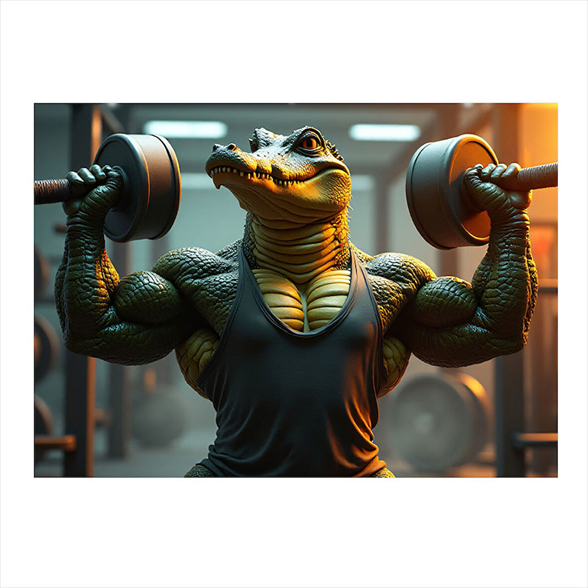 Halter Kaldıran Timsah Figürü Mdf Tablo 25cmX 35cm