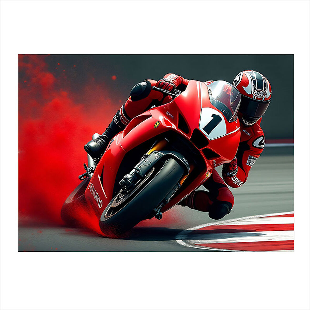 Kırmızı Yarış Motosikleti Modern Mdf Tablo 35cm X50cm