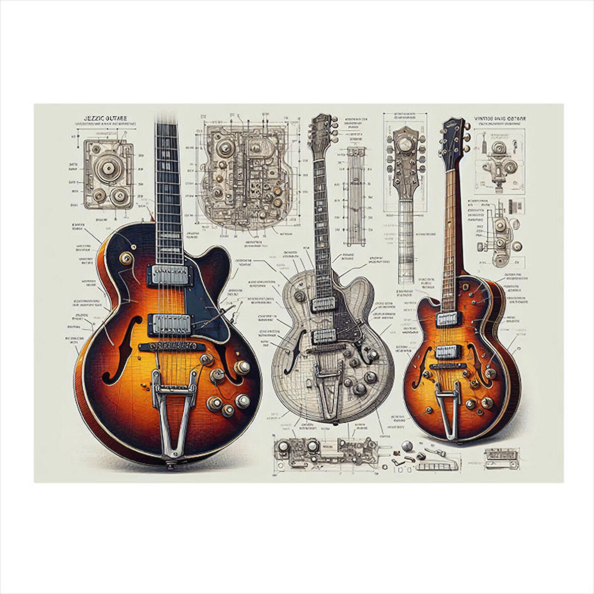 Elektro Gitar Teknik Çizimi Model Mdf tablo 50cmX 70cm