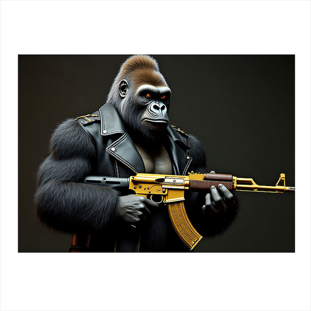 Silahlı Goril Figürü Modern Ahşap Tablo 25cmX 35cm