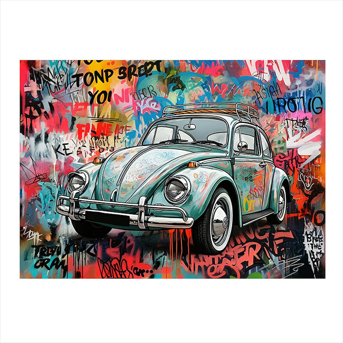 Grafitili Retro Vosvos Araba Mdf poster 25cmX 35cm