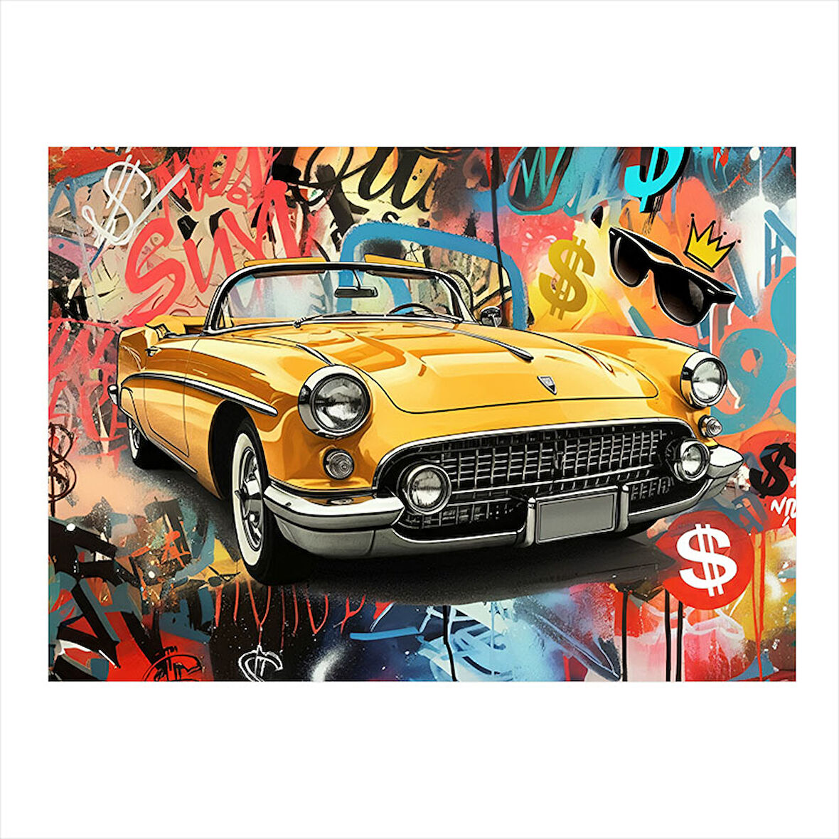 Sarı Klasik Araba Grafiti Art Mdf Poster 25cmX 35cm