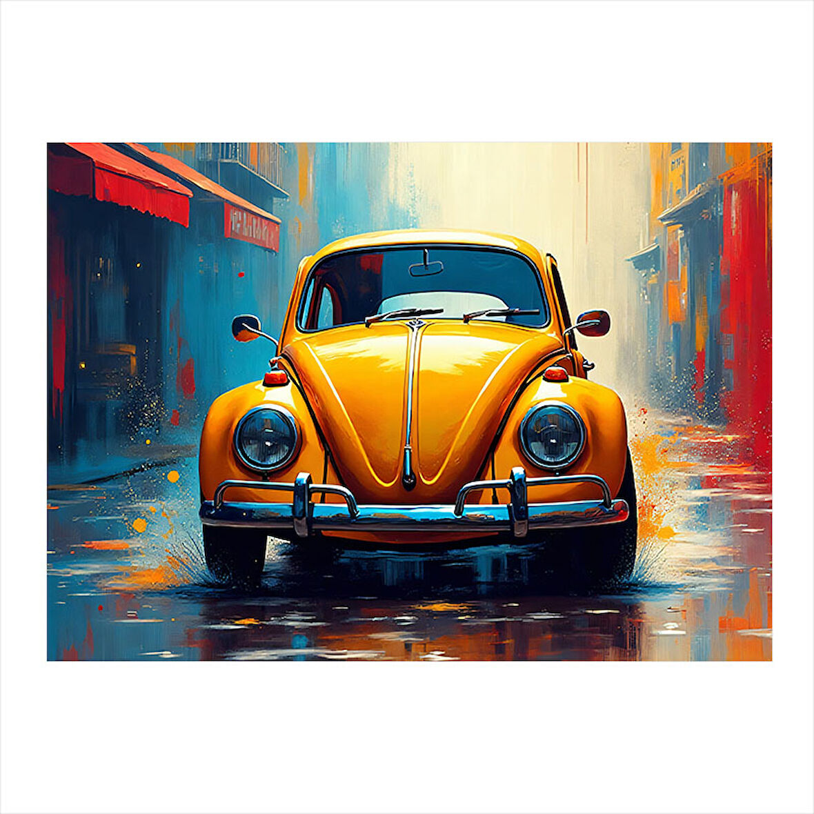 Sarı Vosvos Araba Tasarımı Modern Ahşap Tablo 35cm X50cm