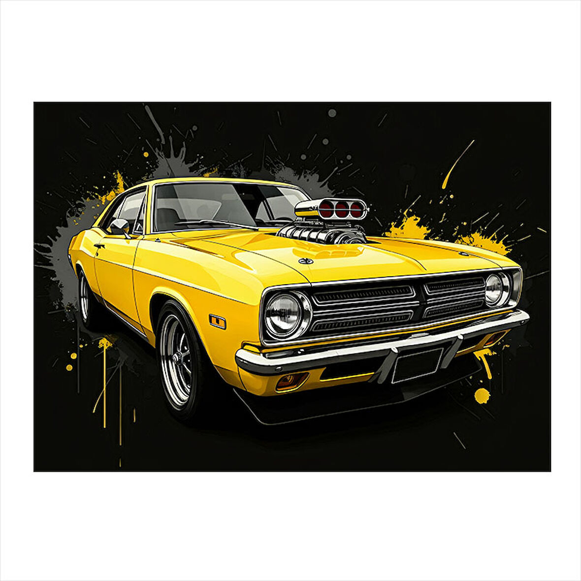 Sarı Klasik Spor Araba Hediyelik Ahşap Tablo 25cmX 35cm