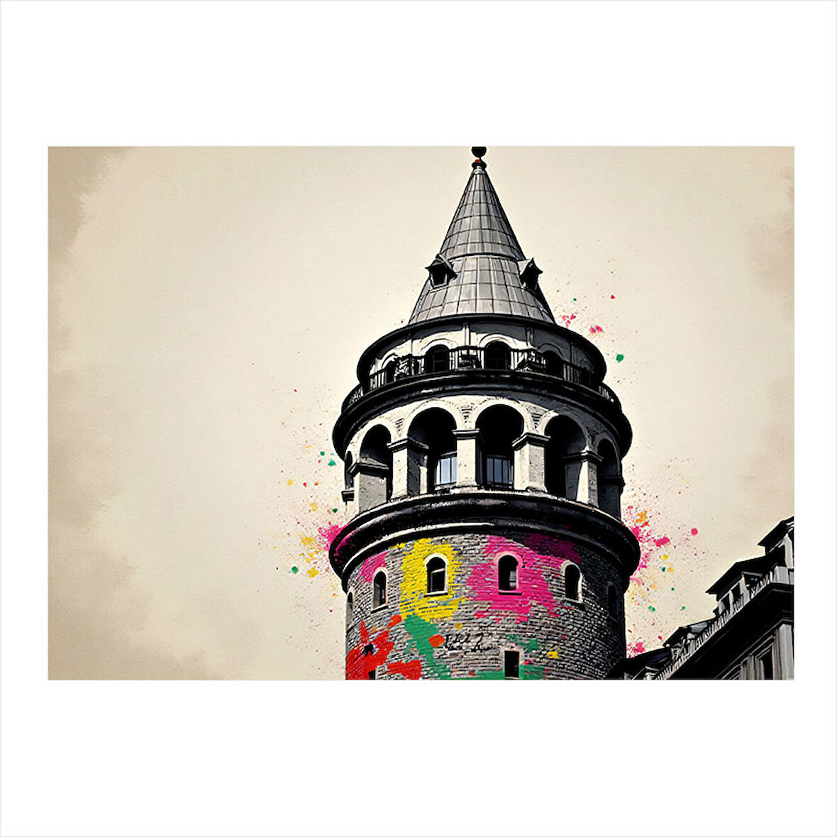 Galata Kulesi İllüstrasyonu Dekoratif ahşap Tablo 35cm X50cm