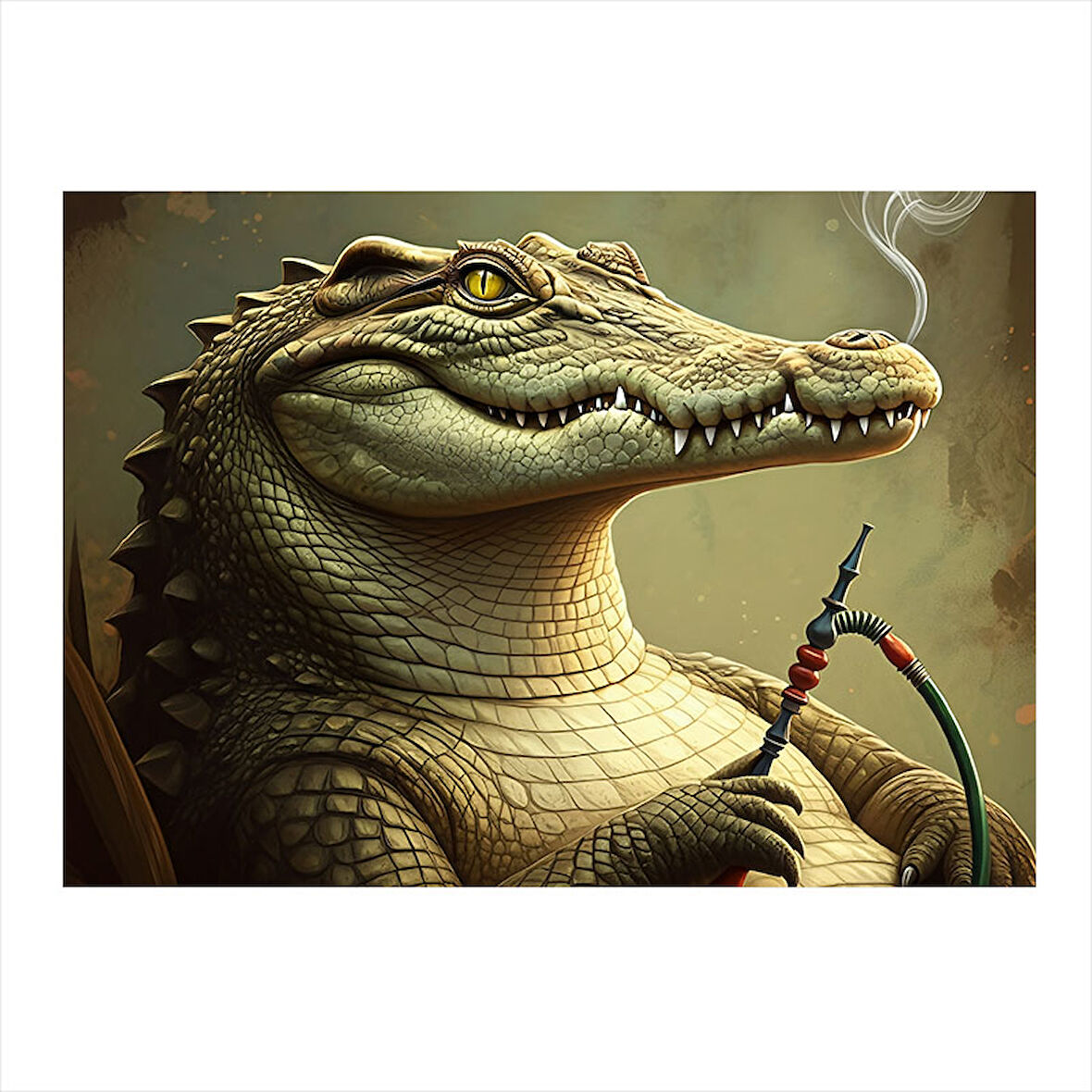Nargile İçen Timsah Figürü Tasarım Mdf Tablo 35cm X50cm