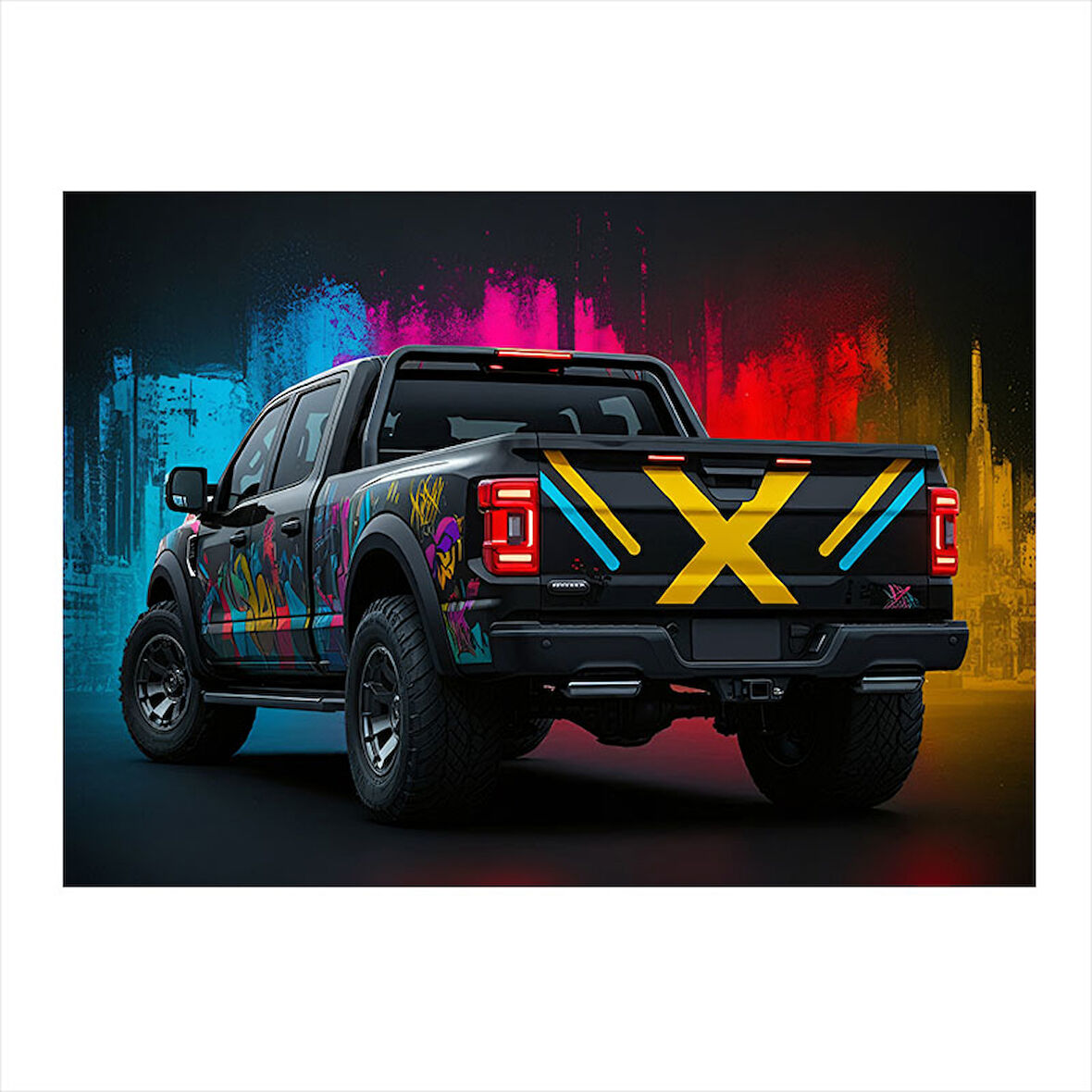 Grafitili Kamyonet Tasarımı Desenli Mdf Tablo 50cmX 70cm