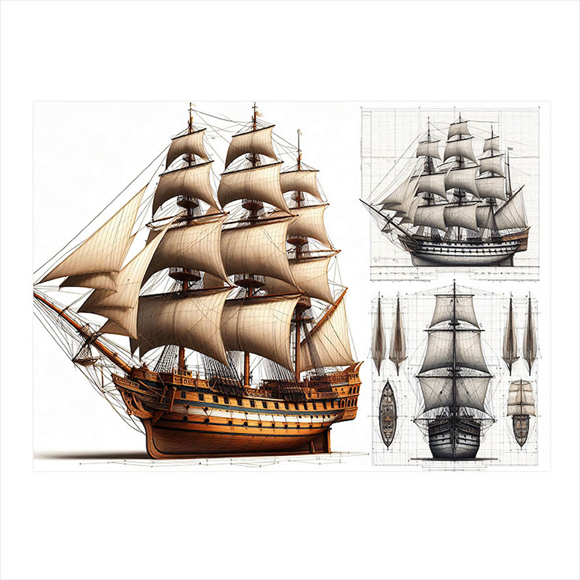 Ahşap Yelkenli Gemiler Modern Ahşap Tablo 25cmX 35cm