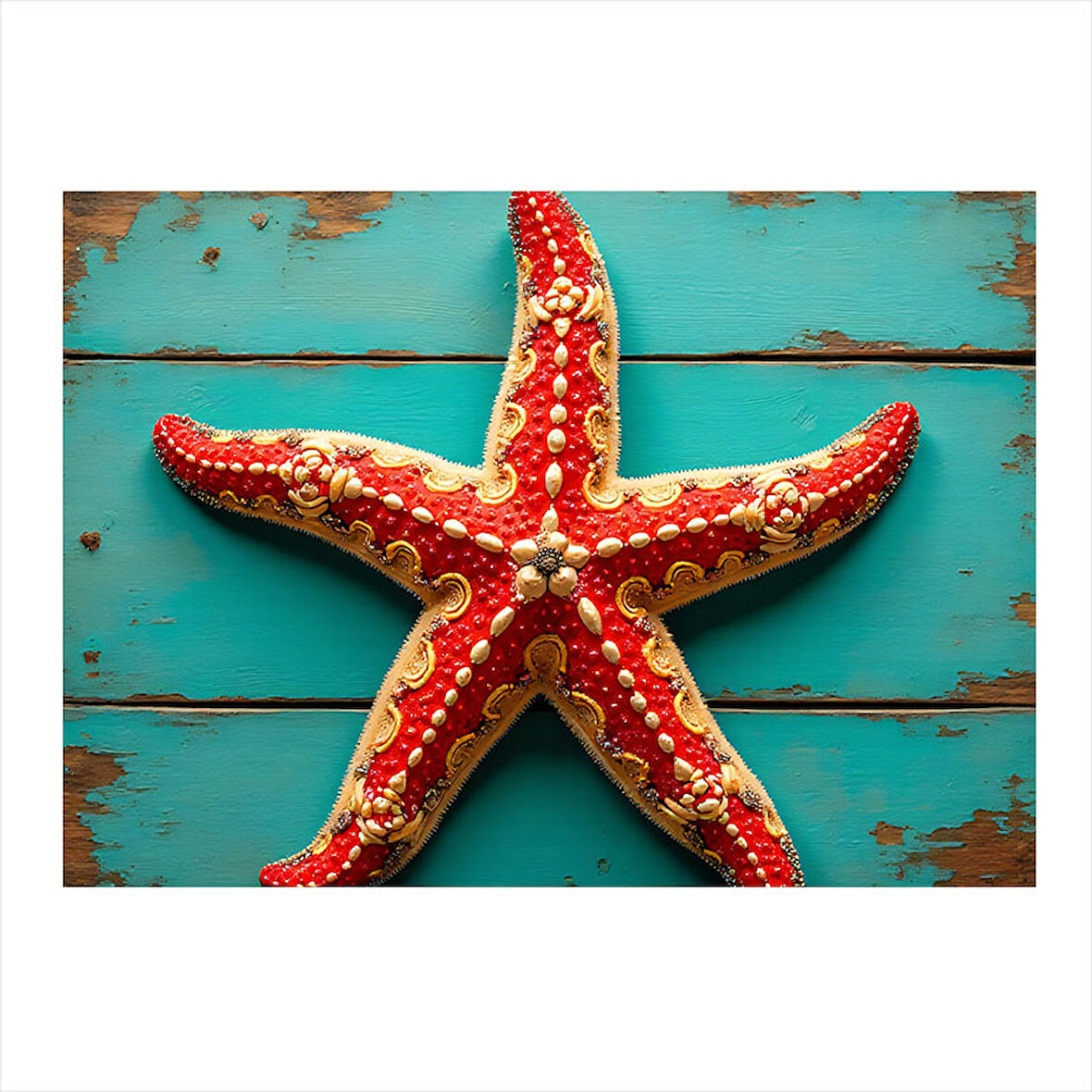 Kırmızı Deniz Yıldızı Figürü Model Ahşap Tablo 35cm X50cm