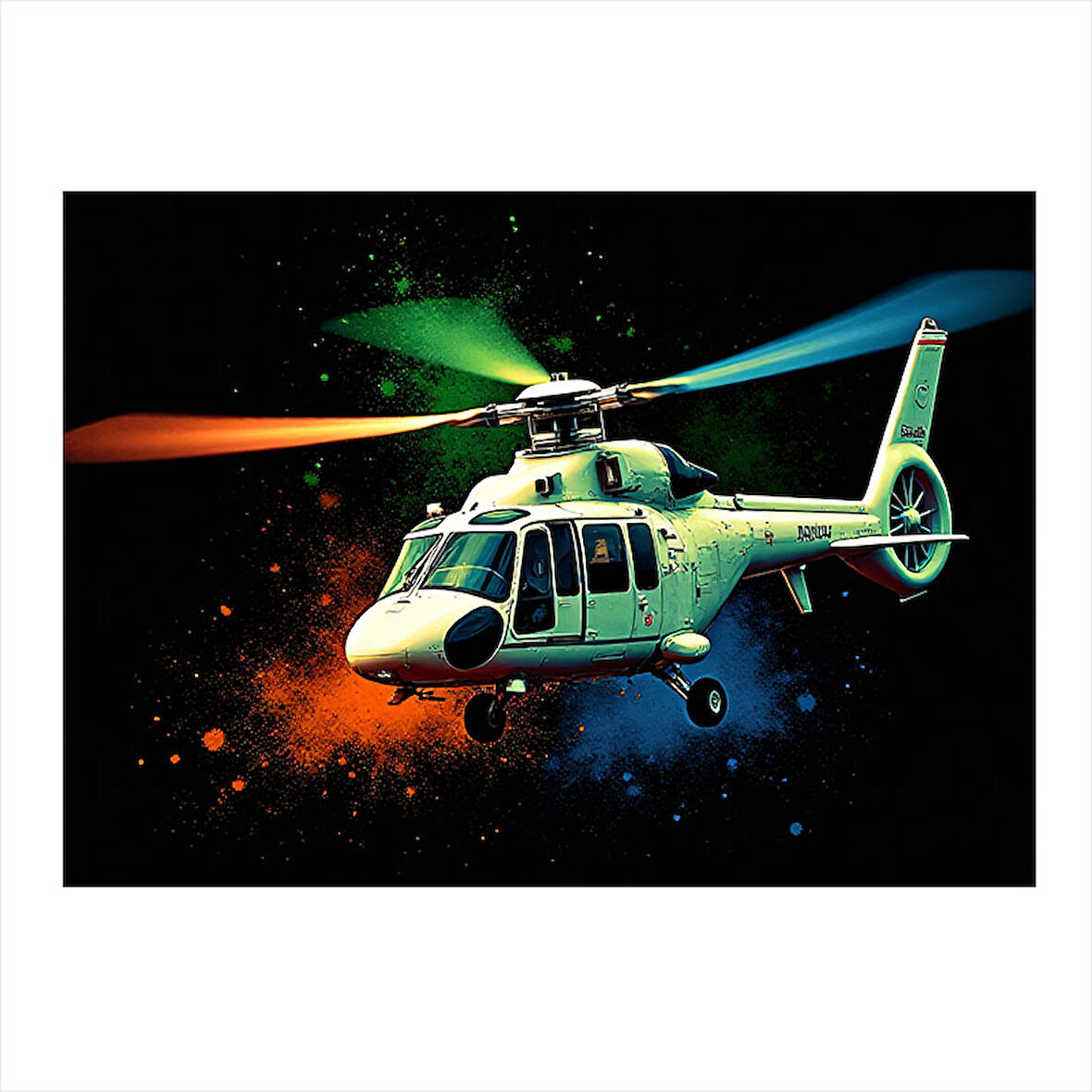 Gece Uçan Helikopter Hediyelik Ahşap Tablo 25cmX 35cm