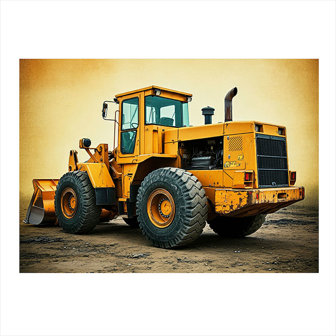 Sarı İş Makinesi Tasarımı Dekoratif ahşap Tablo 25cmX 35cm