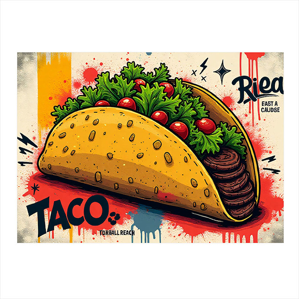 Çizgi Roman Taco İllüstrasyonu Desenli Ahşap Tablo 25cmX 35cm