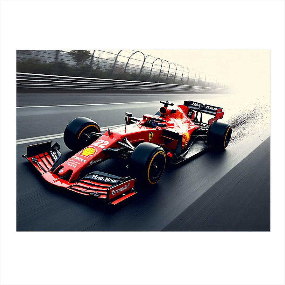 Yarış Pistinde Formula 1 Arabası Model Ahşap Tablo 35cm X50cm