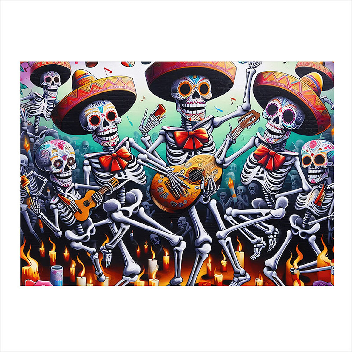 Renkli İskelet Müzisyenler Tasarım Mdf Tablo 25cmX 35cm