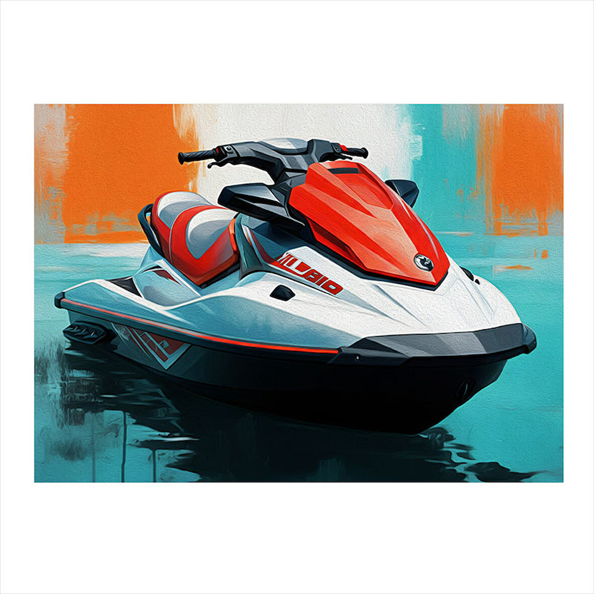 Kırmızı Jet Ski Aksiyonu Desenli Ahşap Tablo 25cmX 35cm