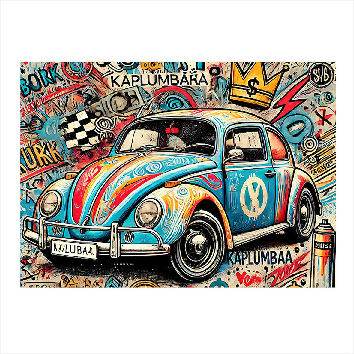 Grafitili Vosvos Araba Mdf Tablo 25cmX 35cm