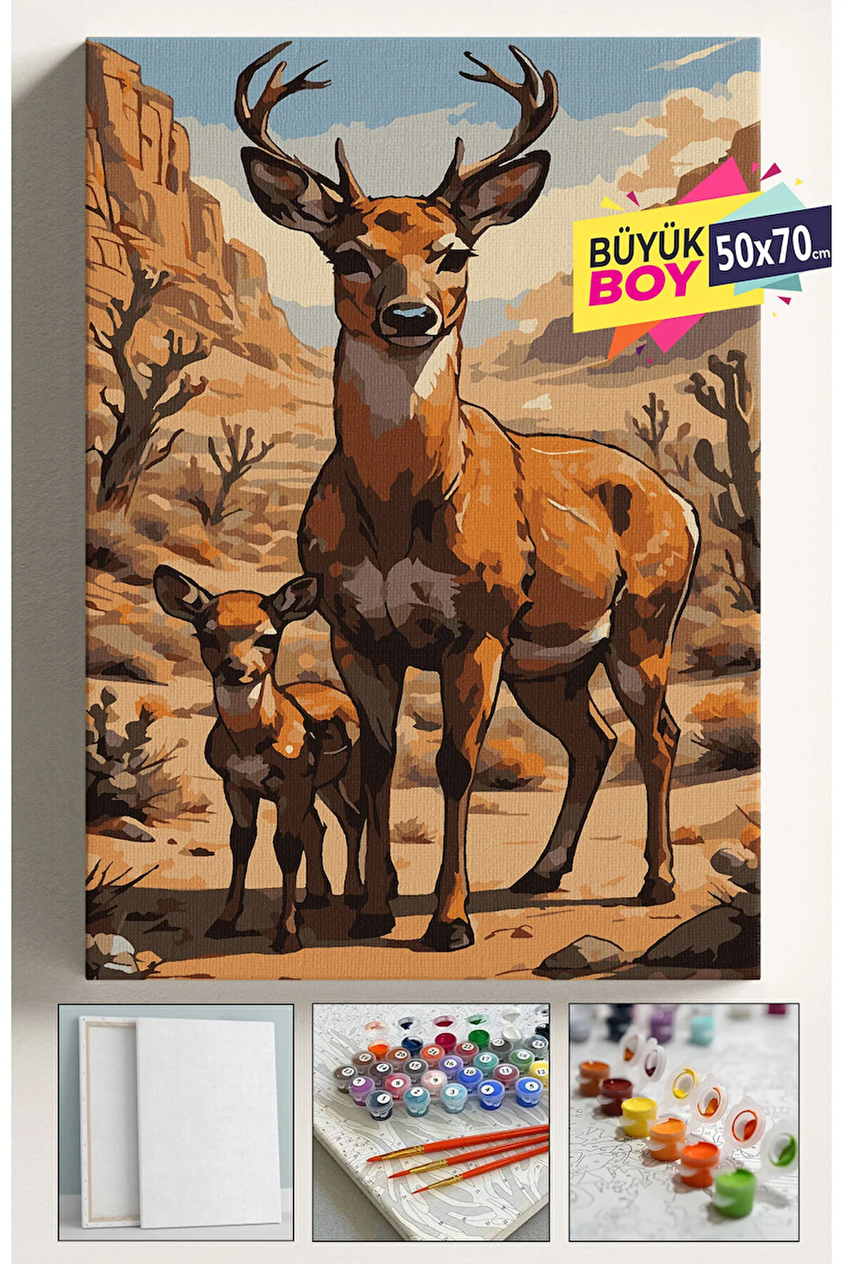 Sayılarla Boyama Seti Numaralı Tuval Fırça Boya Dahil Kasnaklı Set 50x70 Cm - YAVRU GEYİK