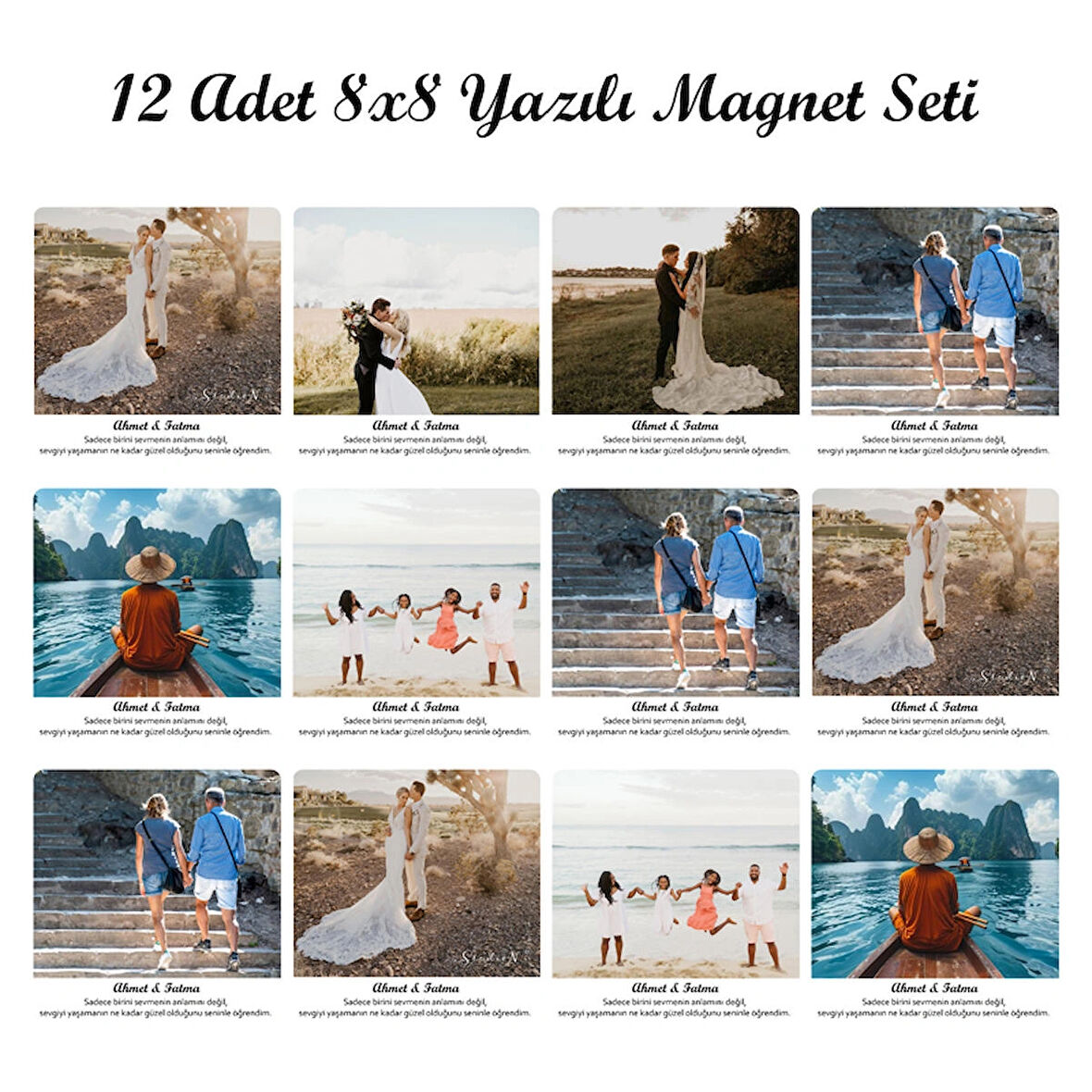 12 Adet Kişisel Fotoğraf ve Yazı Içeren 8x8 cm Buzdolabı Magneti