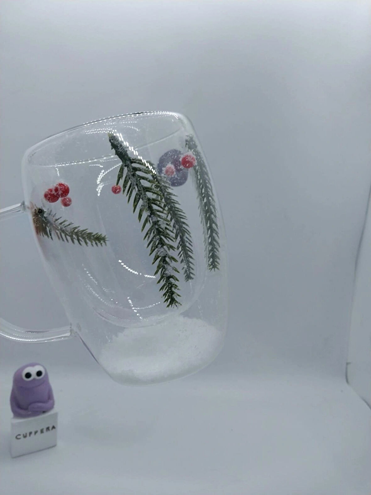 Yılbaşı Temalı Çift Cidarlı Borosilikat Cam Çam Dalı Kupa