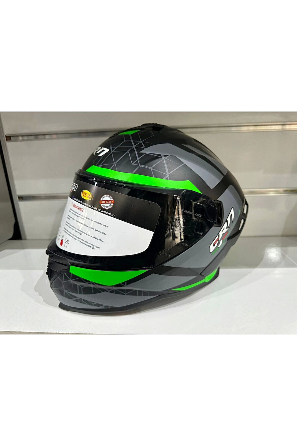 KASK CRN FS-867 MAT BLACK/GREY/GREEN GÜNEŞ VİZÖRLÜ
