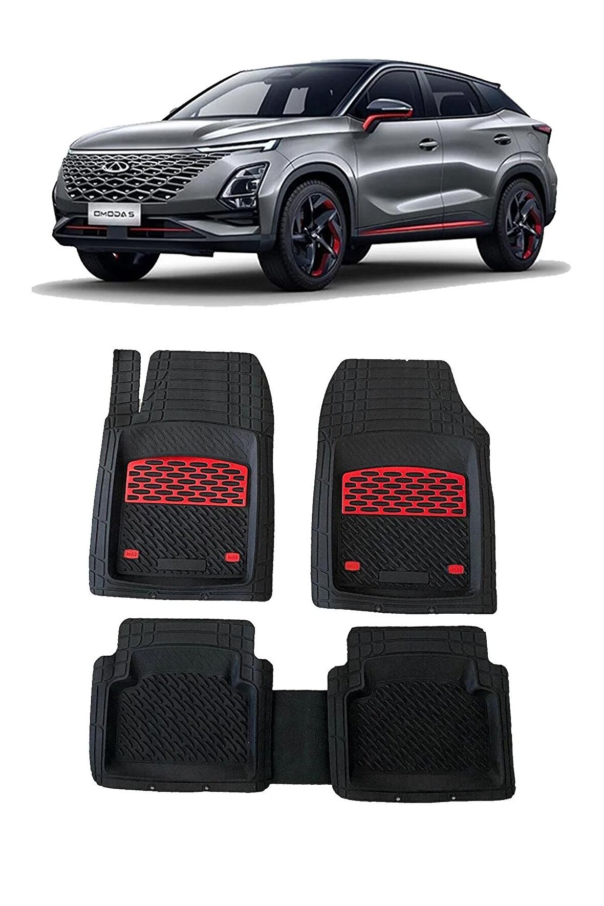 Chery Omoda 5 2022 Sonrası Krom Kırmızı Lüx 4D Havuzlu Oto Paspas Takımı