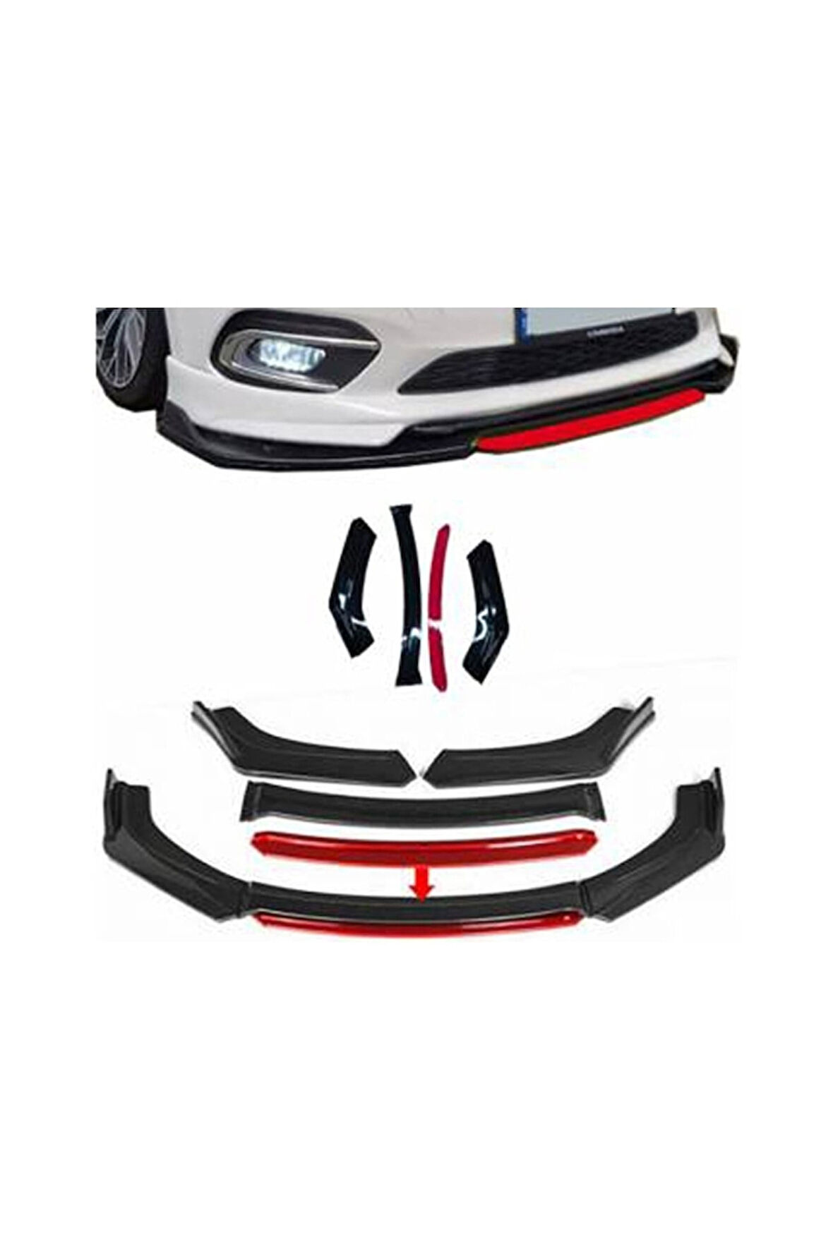 Daihatsu Move 4 Parça Kırmızı Dilli Ön Ek Piano Black Lip