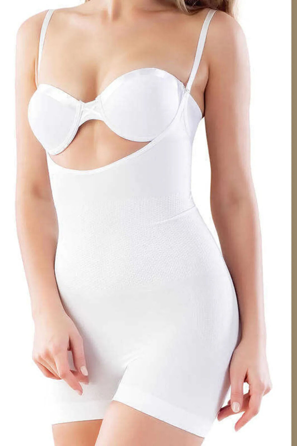 Kadın Beyaz Dikişsiz Göğsü Açık Paçalı Boy Korse 2058