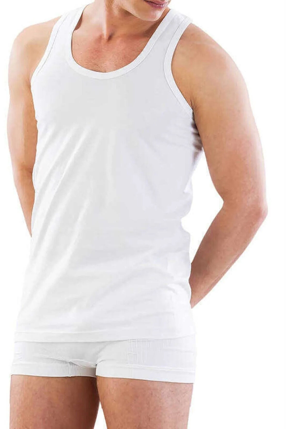 Erkek Beyaz U Yaka Klasik Atlet 12210